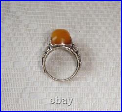 Egg Yolk Genuine Baltic Amber Ring Solid Silver 875 USSR Russian Vintage sz 6,5