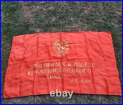 Flag Banner USSR Communist V. I Lenin ORIGINAL 135x80cm. Vintage Soviet Union