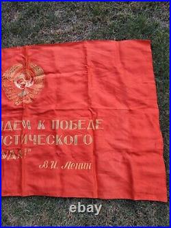 Flag Banner USSR Communist V. I Lenin ORIGINAL 135x80cm. Vintage Soviet Union