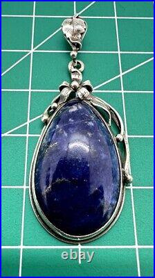 Fun Vintage Soviet Union Silver 875 Pendant USSR Floral Lapis Lazuli Pendant