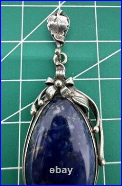 Fun Vintage Soviet Union Silver 875 Pendant USSR Floral Lapis Lazuli Pendant