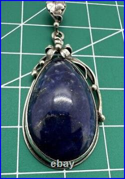 Fun Vintage Soviet Union Silver 875 Pendant USSR Floral Lapis Lazuli Pendant