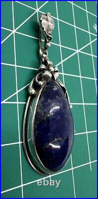 Fun Vintage Soviet Union Silver 875 Pendant USSR Floral Lapis Lazuli Pendant