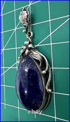 Fun Vintage Soviet Union Silver 875 Pendant USSR Floral Lapis Lazuli Pendant