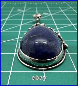 Fun Vintage Soviet Union Silver 875 Pendant USSR Floral Lapis Lazuli Pendant