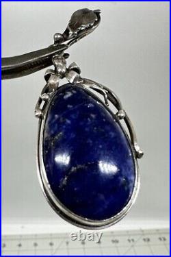 Fun Vintage Soviet Union Silver 875 Pendant USSR Floral Lapis Lazuli Pendant