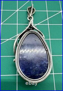 Fun Vintage Soviet Union Silver 875 Pendant USSR Floral Lapis Lazuli Pendant