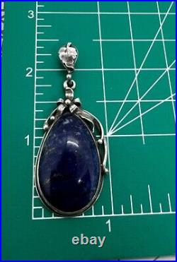 Fun Vintage Soviet Union Silver 875 Pendant USSR Floral Lapis Lazuli Pendant