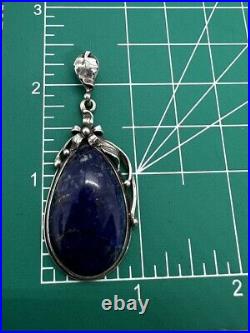 Fun Vintage Soviet Union Silver 875 Pendant USSR Floral Lapis Lazuli Pendant