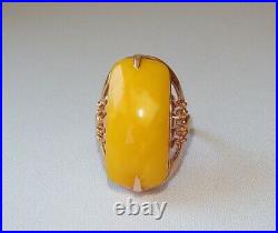 Genuine Egg Yolk Amber Solid Rose Gold Ring 583 14k sz 7 Soviet Russian Vintage