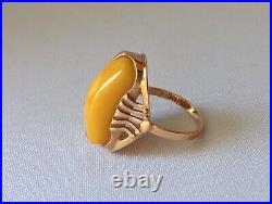 Genuine Egg Yolk Amber Solid Rose Gold Ring 583 14k sz 7 Soviet Russian Vintage