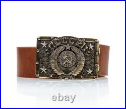 LEATHER BELT WITH BUCKLE COAT OF ARMS OF THE Soviet Union USSR Handmade