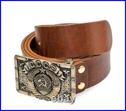 LEATHER BELT WITH BUCKLE COAT OF ARMS OF THE Soviet Union USSR Handmade