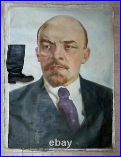 LENIN BIG portrait Oil Painting 68.11 x50.39 Soviet Union Russia 50-60s USSR