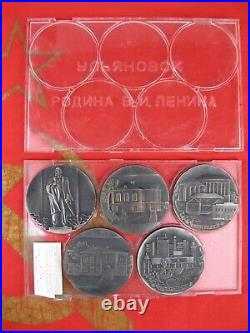 LENIN Ulyanovsk set 5 Table Medals box Soviet Union Russia PROPAGANDA USSR