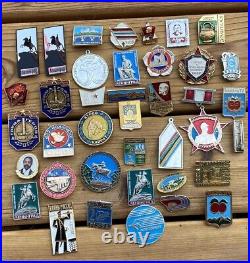 Lot Of 38 USSR Soviet Union Russian Pins Political Military Vintage Russia