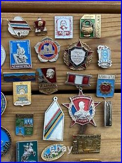 Lot Of 38 USSR Soviet Union Russian Pins Political Military Vintage Russia