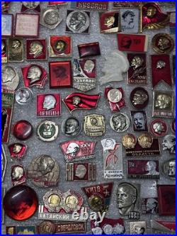 Lot of 100 Vintage Soviet USSR Lenin Pins Badges Original Cold War Era Collect