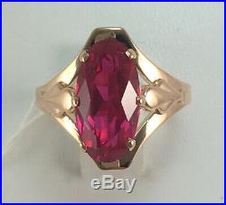 Luxury Vintage Rare USSR Russian Soviet Solid Rose Gold Ring Ruby 583 14K Size 9