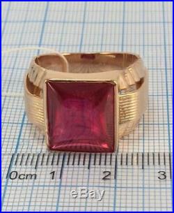Luxury Vintage Ring Men's GOLD Ruby Stone USSR Soviet Russian 14K 583 Size 10