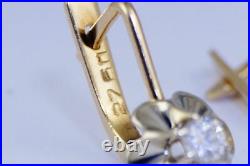 Luxury Vintage Soviet USSR Russian GOLD Earrings YAKUTIA Diamond 583 14K 0.28ct