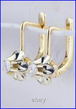 Luxury Vintage Soviet USSR Russian GOLD Earrings YAKUTIA Diamond 583 14K 0.28ct