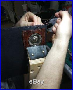 Men's Cool Leather Card Holder Checkbook USSR Soviet Union Handmade Long Wallet
