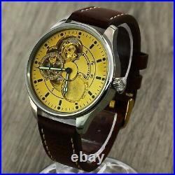 Molnija movement in marriage skeleton wristwatch with engravings open heart