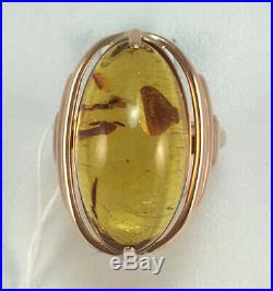 Natural AMBER Rare Vintage USSR Russian Soviet Rose Gold 583 14K Ring Size 8