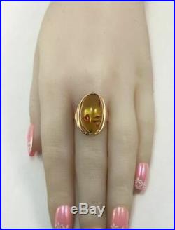 Natural AMBER Rare Vintage USSR Russian Soviet Rose Gold 583 14K Ring Size 8