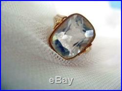 Natural Rock Crystal Vintage Soviet Antique Ring Gilt Sterling Silver 875 USSR
