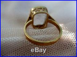 Natural Rock Crystal Vintage Soviet Antique Ring Gilt Sterling Silver 875 USSR