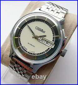 New Manual Ussr Made Vintage Old Stock Slava 2428 Movement Double Calendar Watch