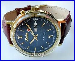 New Ultra Rare Mechanical Old Stock Slava 2428 Vintage Double Calendar Watch