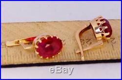 Nice Original Vintage USSR Soviet Russian Solid Rose Gold 583 14K Earrings Ruby