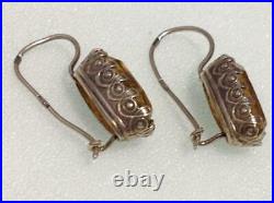 Nice Vintage Antique Earrings Gilt Sterling Silver 875 USSR Soviet Quartz Stone