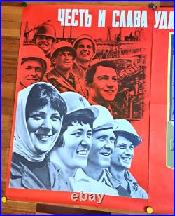 ORIGINAL TRIPTYCH/Soviet Poster/Banner/ BIG Communist Propaganda/8640in/ /c1978