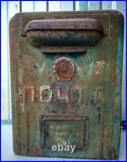 Old large USSR mail collection mailbox. Soviet Union coat of arms. Box metal