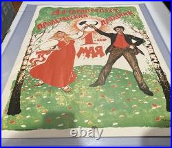 Original 1921 Soviet Union Era International Workers Day Propaganda Poster 21x29
