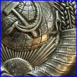 Original 20th Century Soviet USSR Russian Train Coat Of Arms Plaque