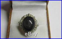 Original Chic Vintage Soviet Ring Sterling Silver 925 Obsidian Stone USSR Size 7