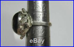 Original Chic Vintage Soviet Ring Sterling Silver 925 Obsidian Stone USSR Size 7