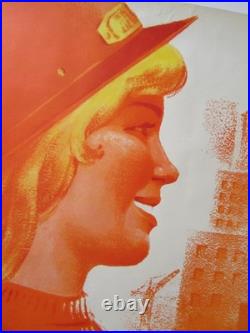 Original Soviet Union 1970s Factory Worker Communist Propaganda Poster