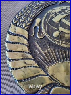 Original Vintage Soviet USSR Coat of Arms Wall Plaque Bas Relief Metal Cast Iron