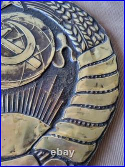 Original Vintage Soviet USSR Coat of Arms Wall Plaque Bas Relief Metal Cast Iron