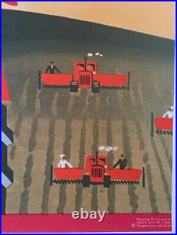 Original Vintage Soviet Union Political Poster 1974 Woman Working on Tractor