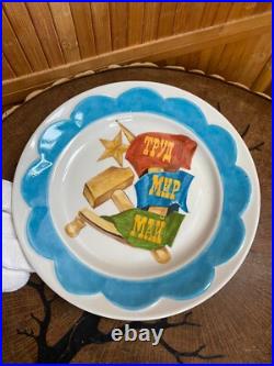 RAR Russian Soviet Propaganda Porcelain Plate 1947 Famous author V. Prisyazhnyuk