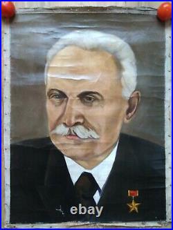 RARE Oil painting Soviet USSR Socialist realism Hero of the Soviet Union man