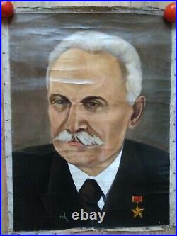 RARE Oil painting Soviet USSR Socialist realism Hero of the Soviet Union man