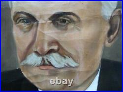 RARE Oil painting Soviet USSR Socialist realism Hero of the Soviet Union man